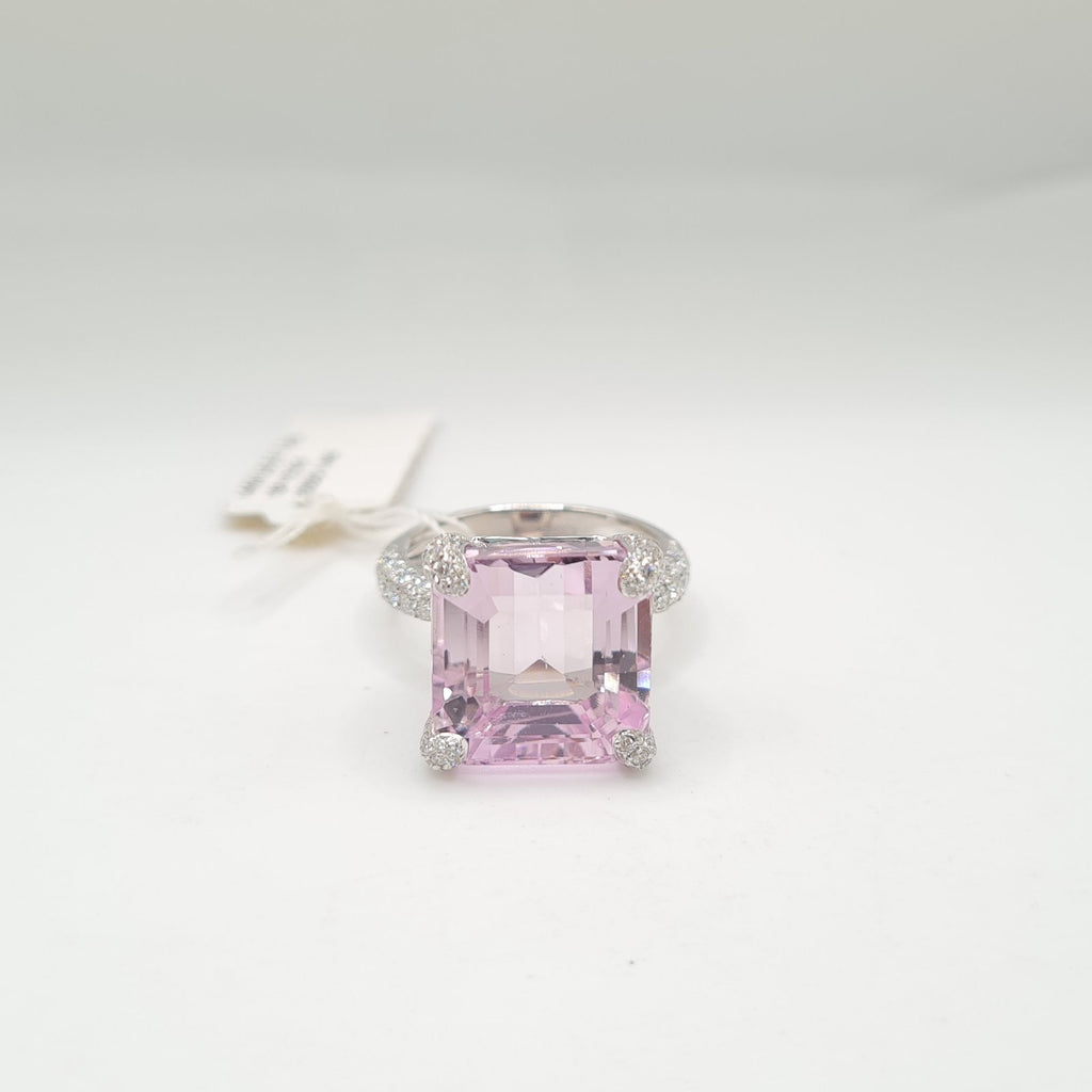 Cushion Amethyst Diamond Ring 14K