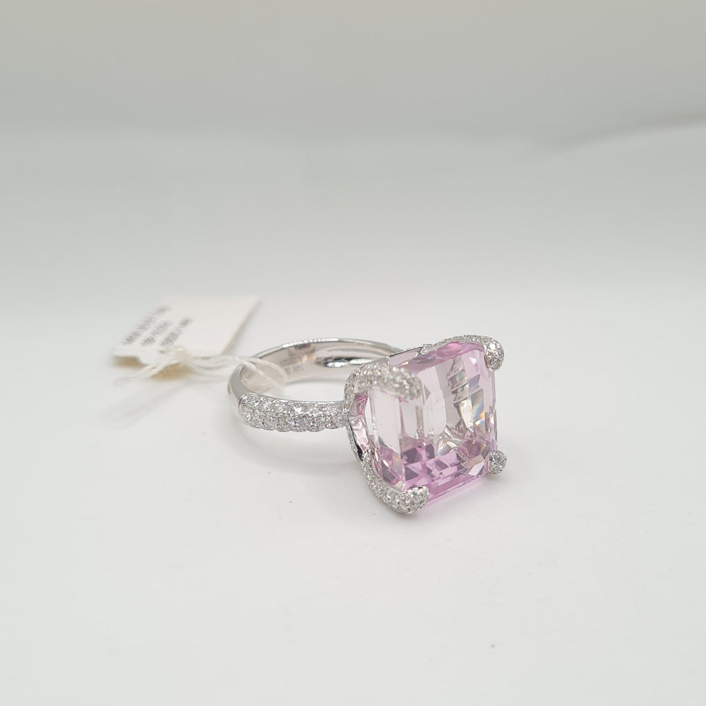 Cushion Amethyst Diamond Ring 14K