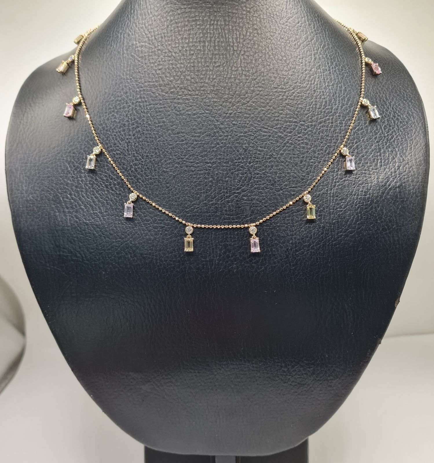 Emerald Rainbow Station Gemstone Necklace 14K