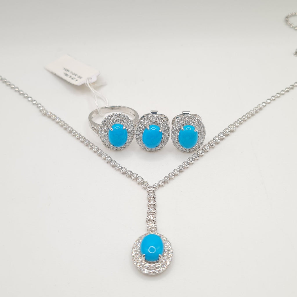 Oval Turquoise Gemstones Jewelry Diamond Set 14K