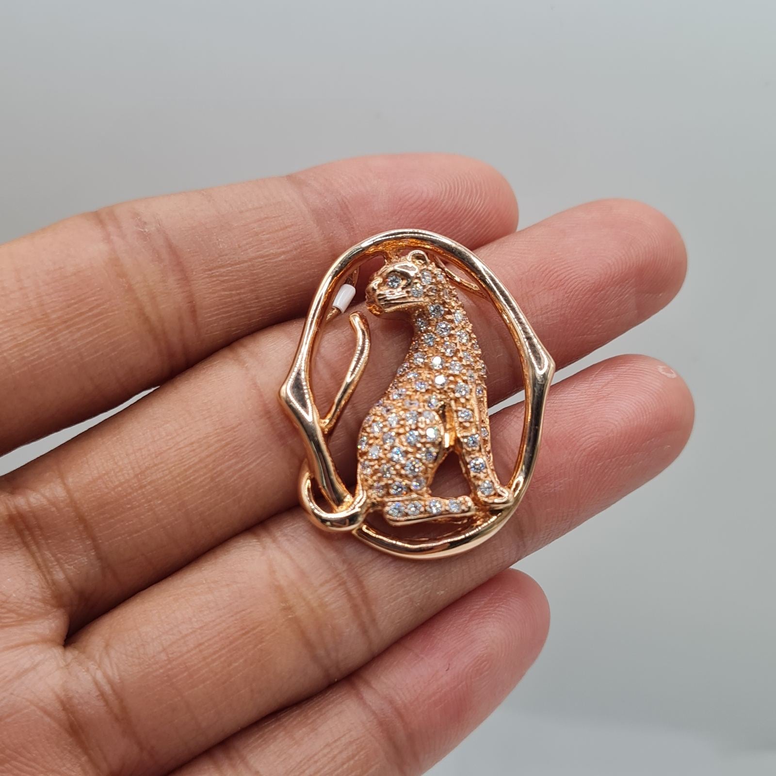 Rose Gold Panther Diamond Necklace Pendant 18K