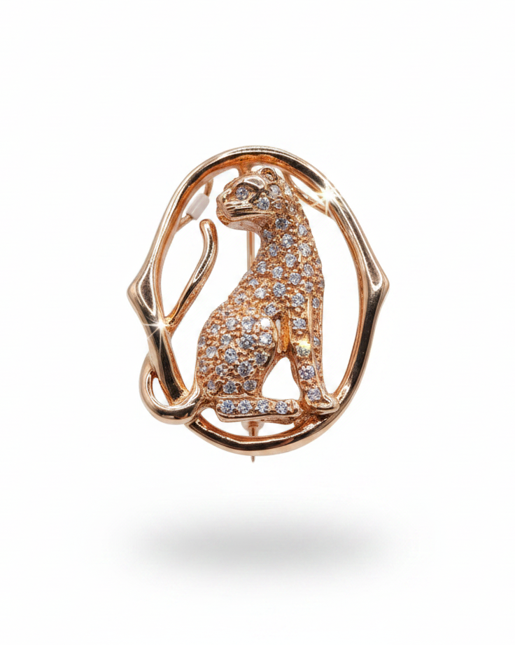 Rose Panther Diamond Necklace Pendant Brooch 18K