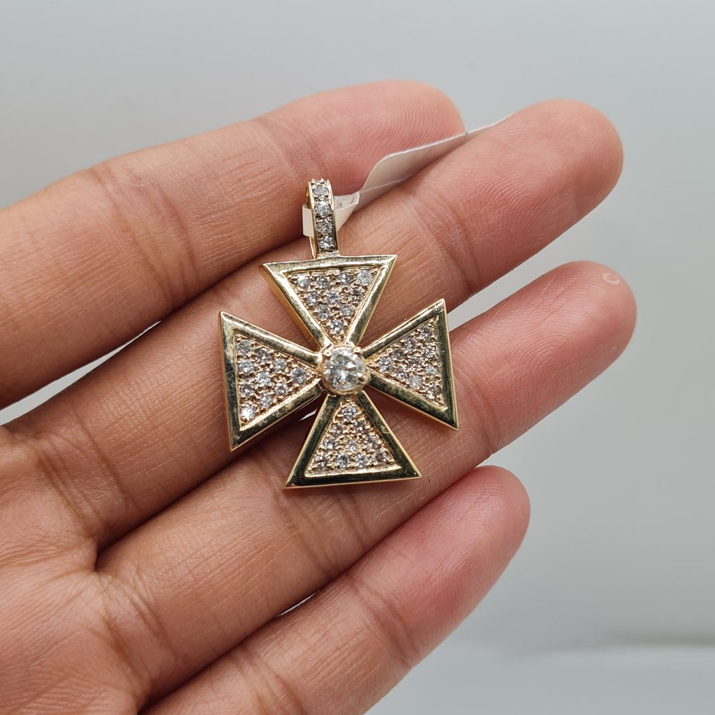 Golden Axe Type Cross Diamond Necklace Pendant 14K