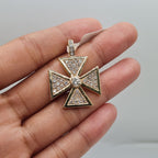 Golden Axe Type Cross Diamond Necklace Pendant 14K
