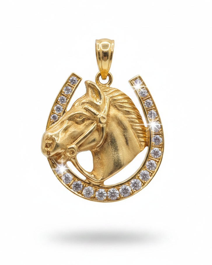 Lucky Golden Horse Shoe Diamond Necklace Pendant 18K