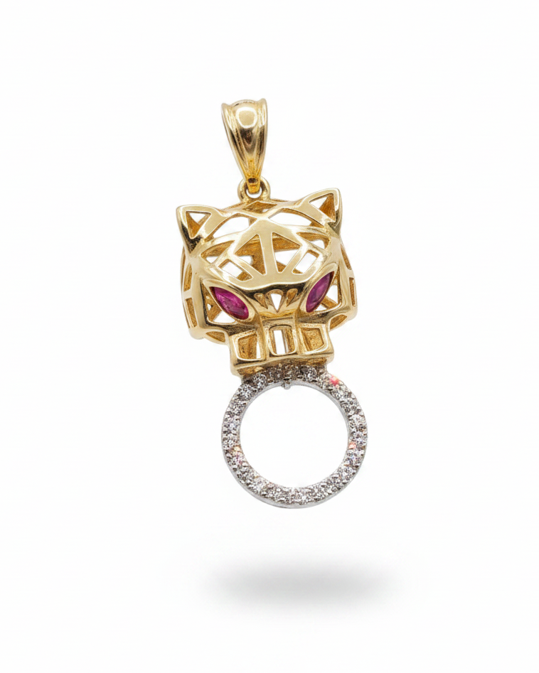 Golden Panther Diamond Necklace Pendant 18K