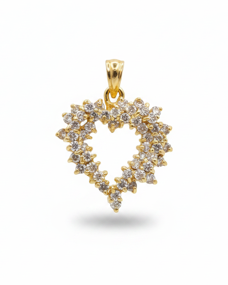 Golden Heart Deco Diamond Necklace Pendant 10K