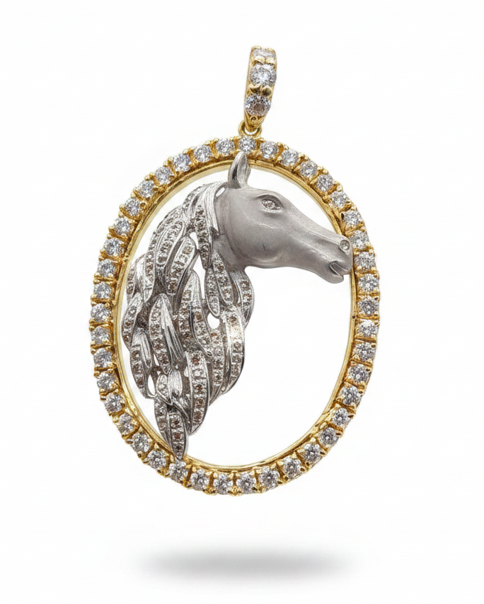 Golden Halo Stallion Diamond Necklace Pendant 18K