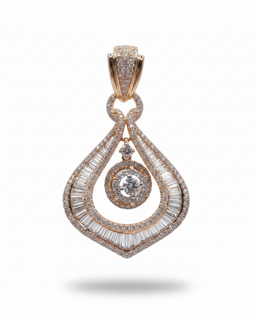 Rose Chandelier Drop Diamond Necklace Pendant Brooch 18K