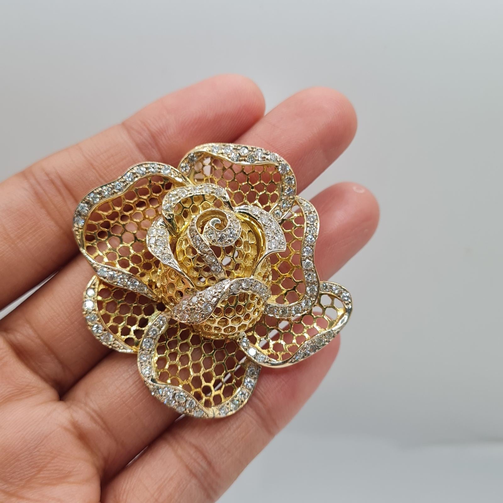 Flower Statement Diamond Necklace Pendant 14K