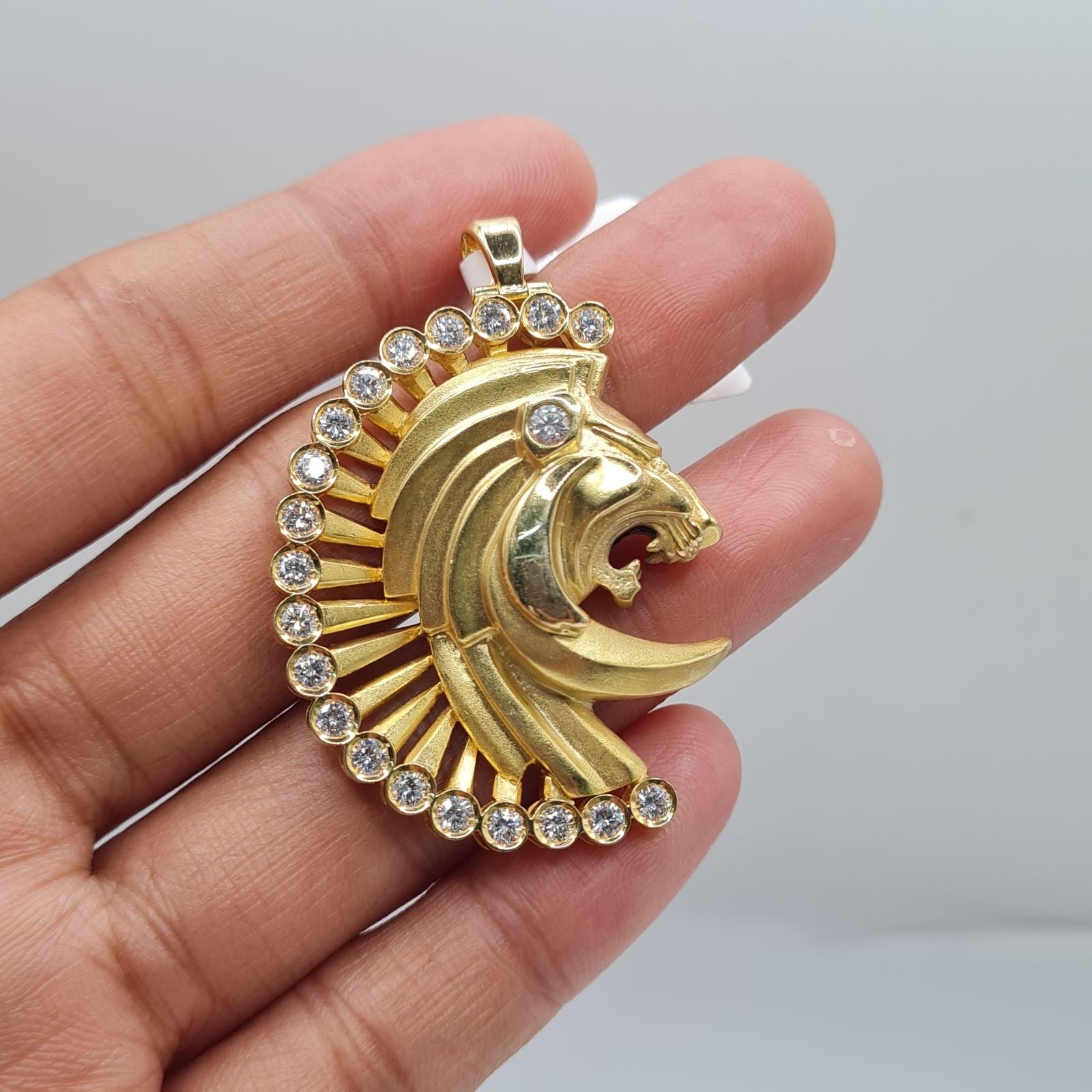 Golden King Tiger Art Deco Diamond Necklace Pendant 18K