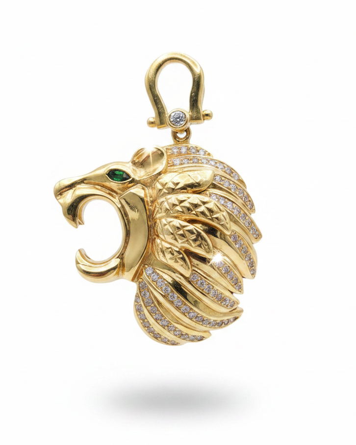 Golden Face Panther Diamond Necklace Pendant 18K
