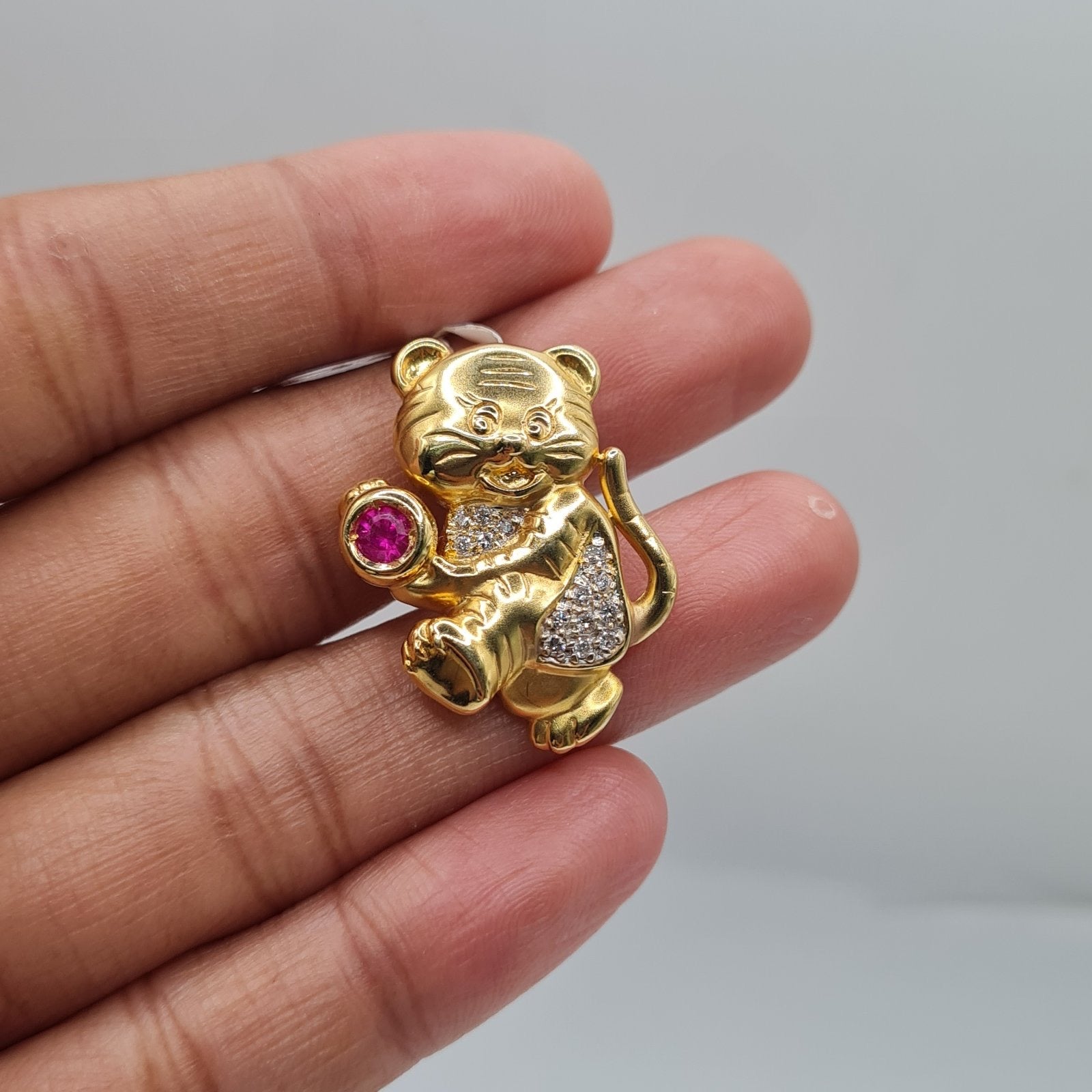 Lucky Ruby Monkey Diamond Necklace Pendant 18K