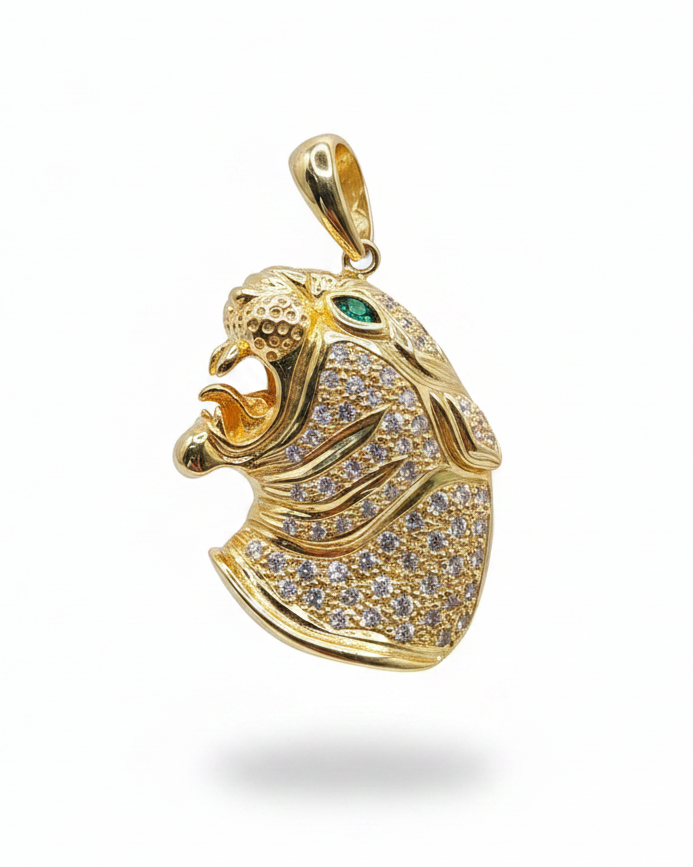 Golden Growling Panther Diamond Necklace Pendant 18K