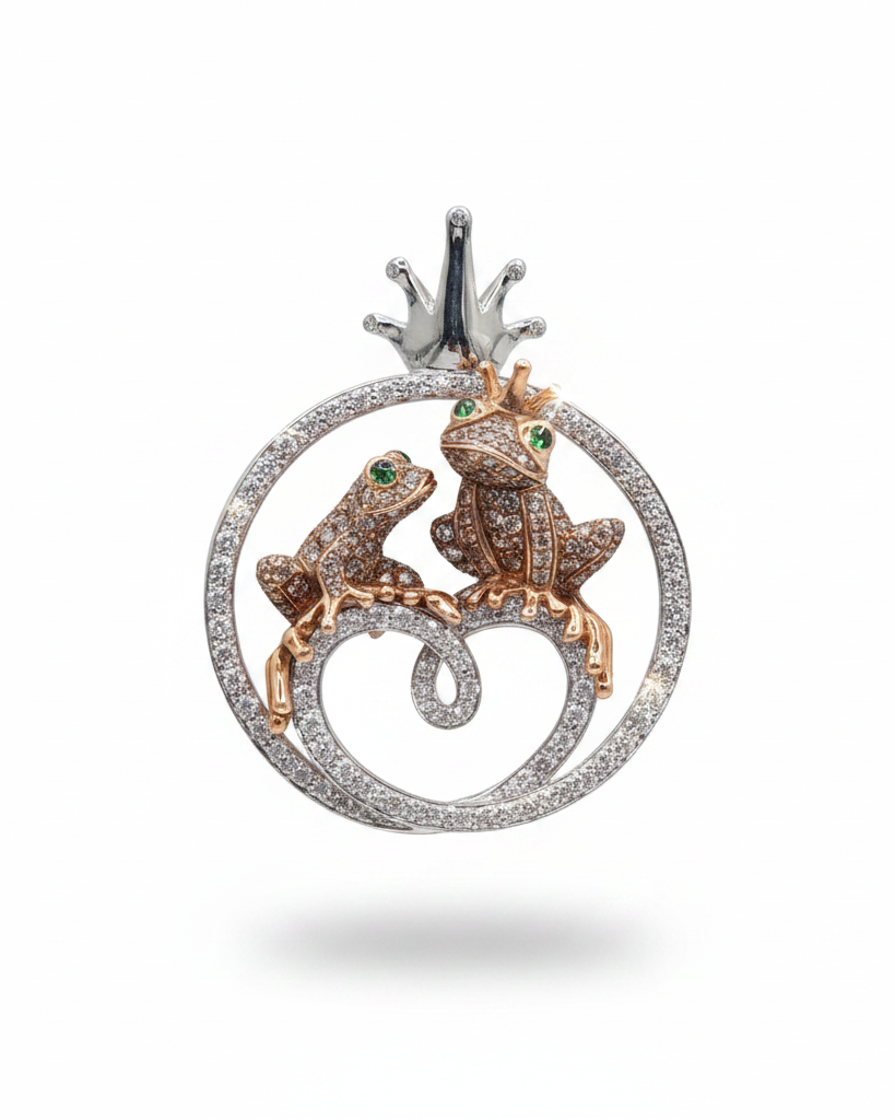 King Frog Diamond Necklace Pendant Brooch 18K