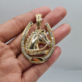Golden Horse Head Stadded Diamond Necklace Pendant 18K
