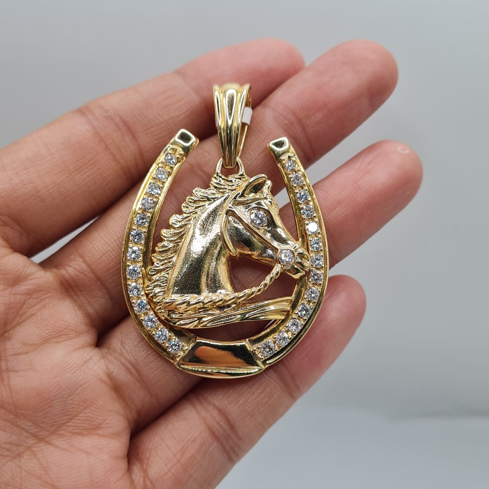 Golden Horse Head Stadded Diamond Necklace Pendant 18K