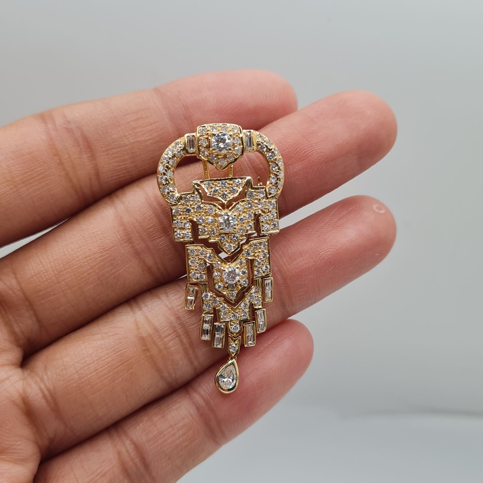 Dangle Chandellier Pear Drop Diamond Necklace  Pendant 18K
