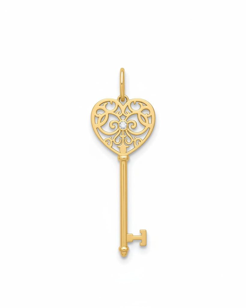 Golden Enchant Heart Key Diamond Necklace Pendant 18K