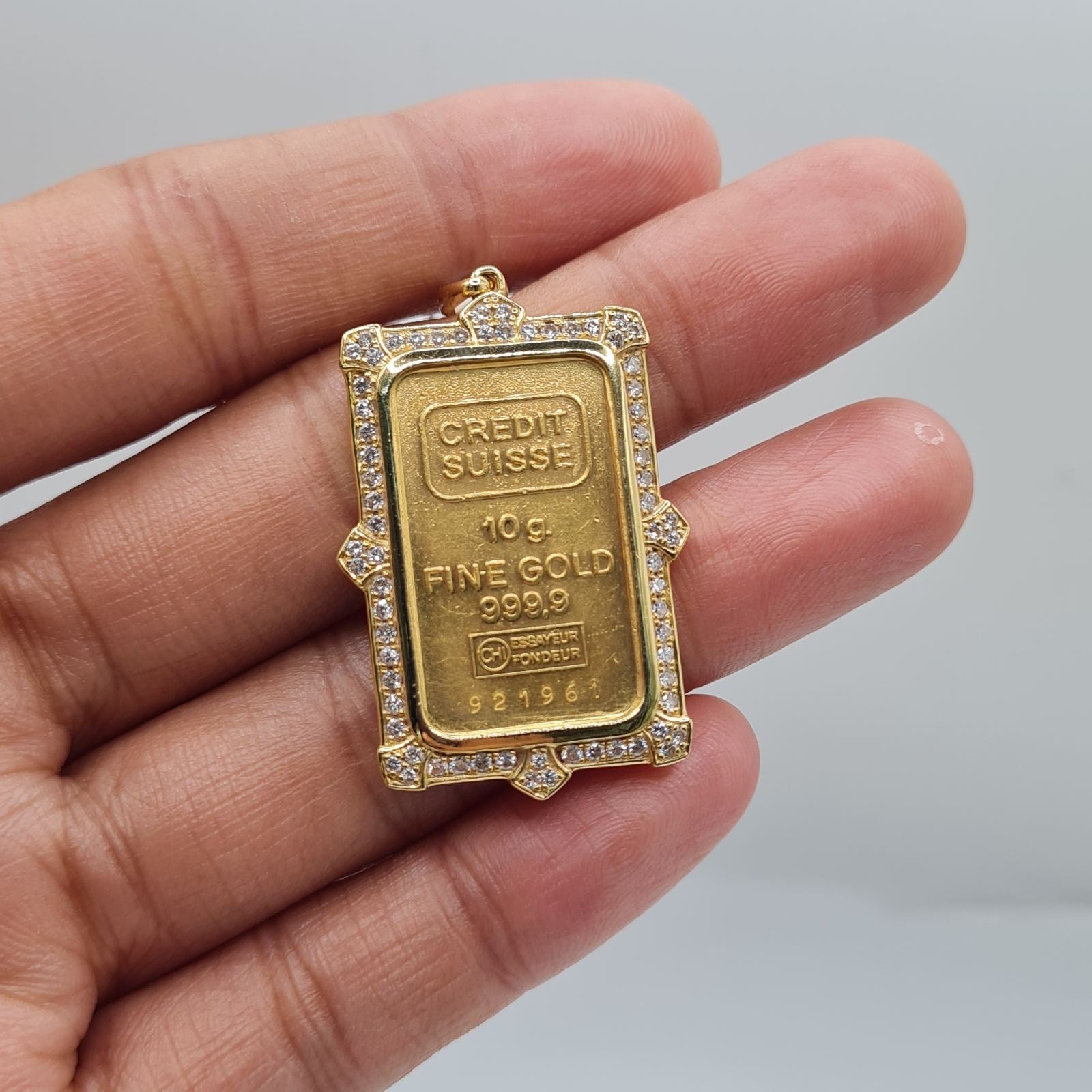 Credit Suisse Gold Bar Diamond Necklace Pendant 24k/ 18K