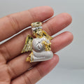 Matte Cherub Baby Angel Diamond Necklace Pendant 18K