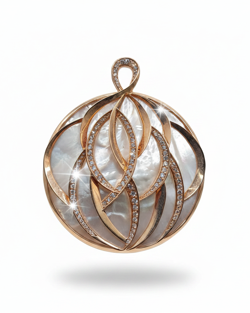 Rosegold Mother of Pearl Diamond Necklace Pendant 18K