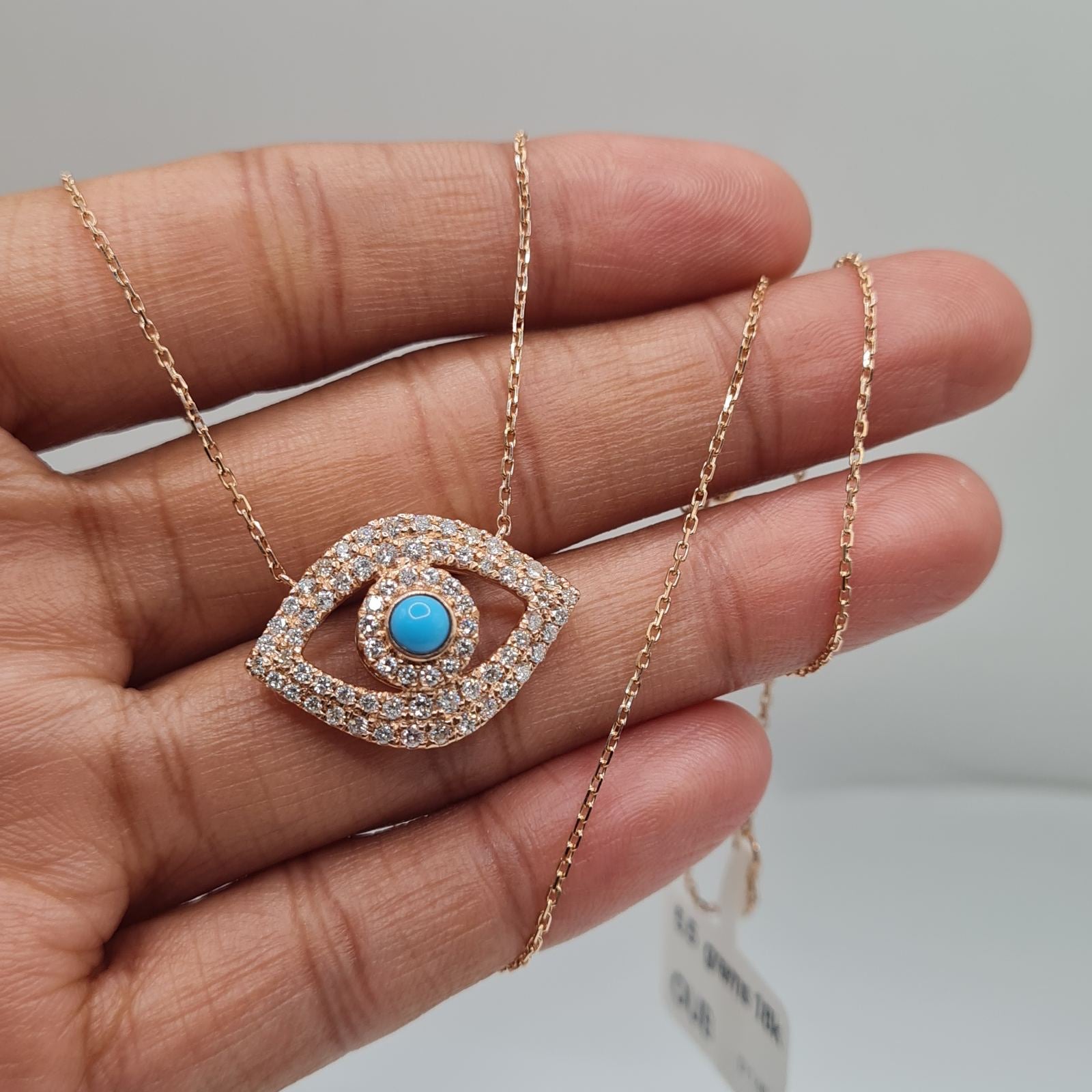 Yellow Gold Turquoise Evil Eye Diamond Necklace 18K