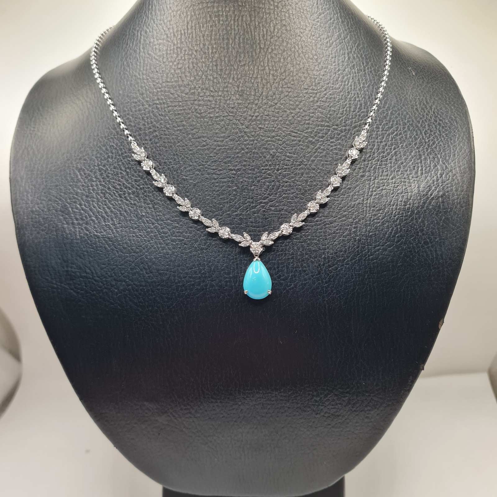 Teardrop Turquoise Diamond Necklace 14K