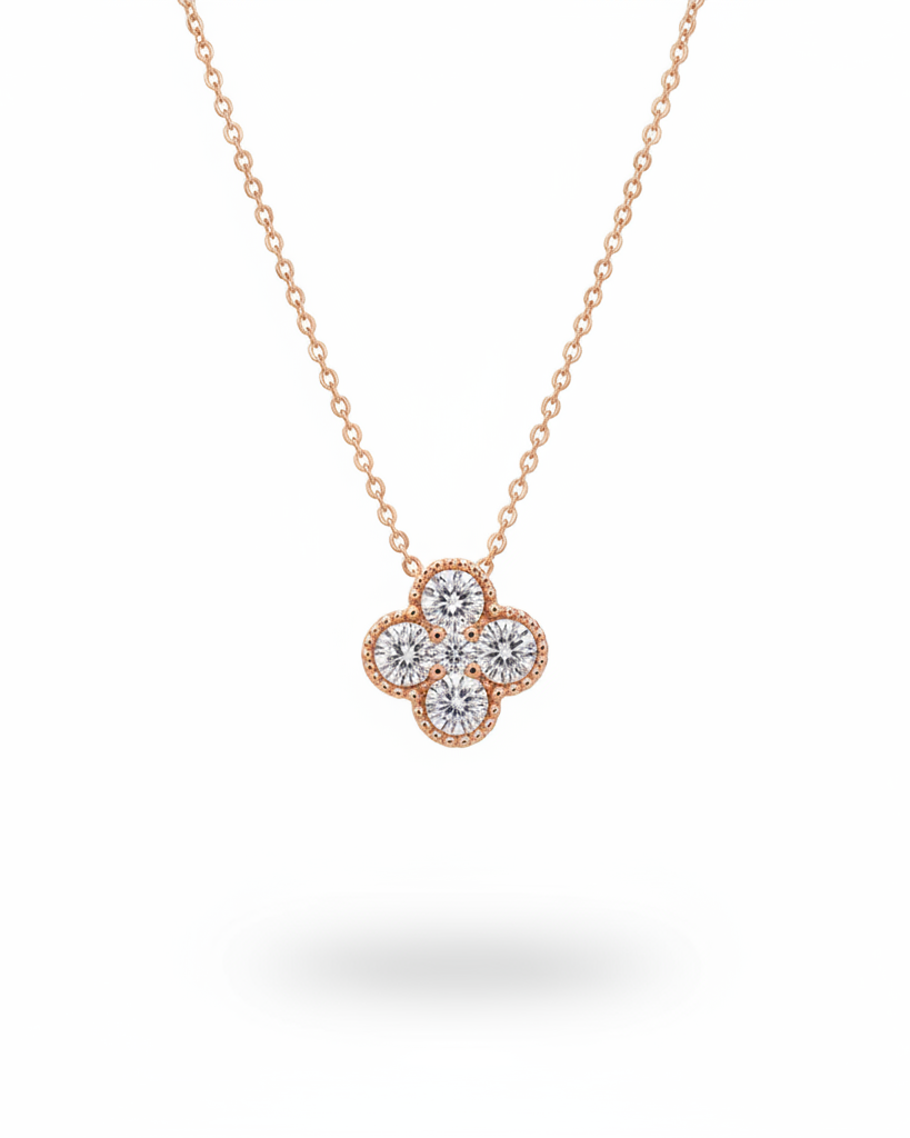 Dainty Clover Diamond Necklace 14K
