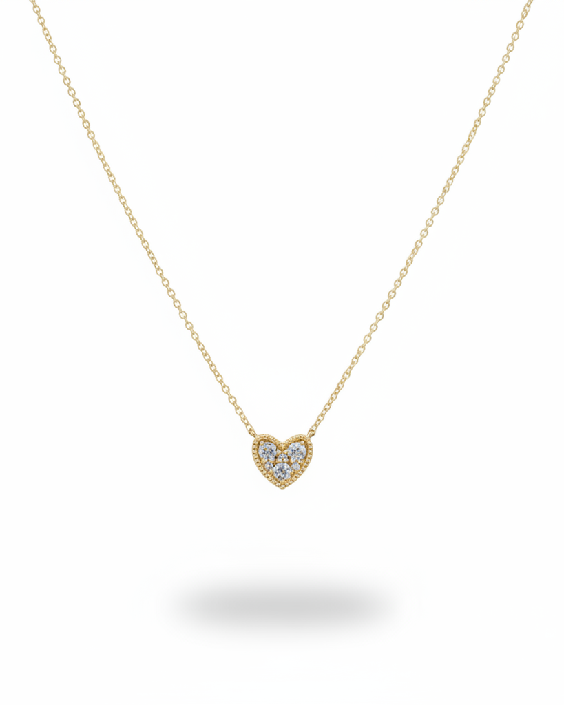 Golden Dainty Heart Diamond Necklace 14K