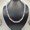 White Jade Ruby Gold Beaded Necklace 18K
