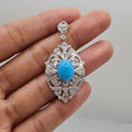 Multi Shape Diamond Oval Turquoise Necklace Pendant 14K