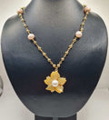 Golden Yellow Flower Pearl Center Necklace 18K