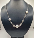 Sterling Diamond 11.5/14mm White Pearl Necklace 14K