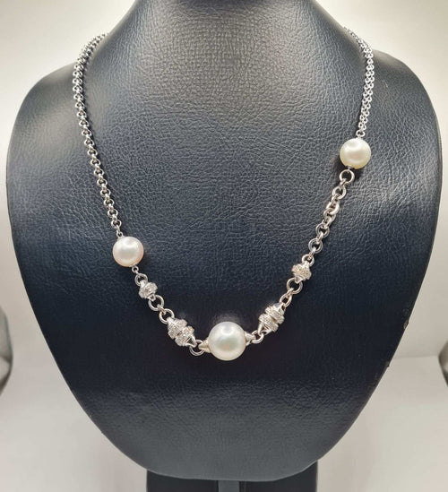 14MM White South Sea Pearl Diamond Necklace 14K