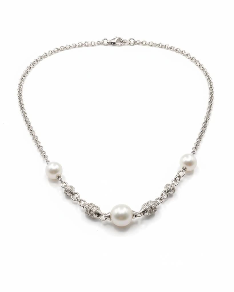 14MM White South Sea Pearl Diamond Necklace 14K