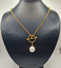 Golden Dangling Drop Pearl Nexklace 14K