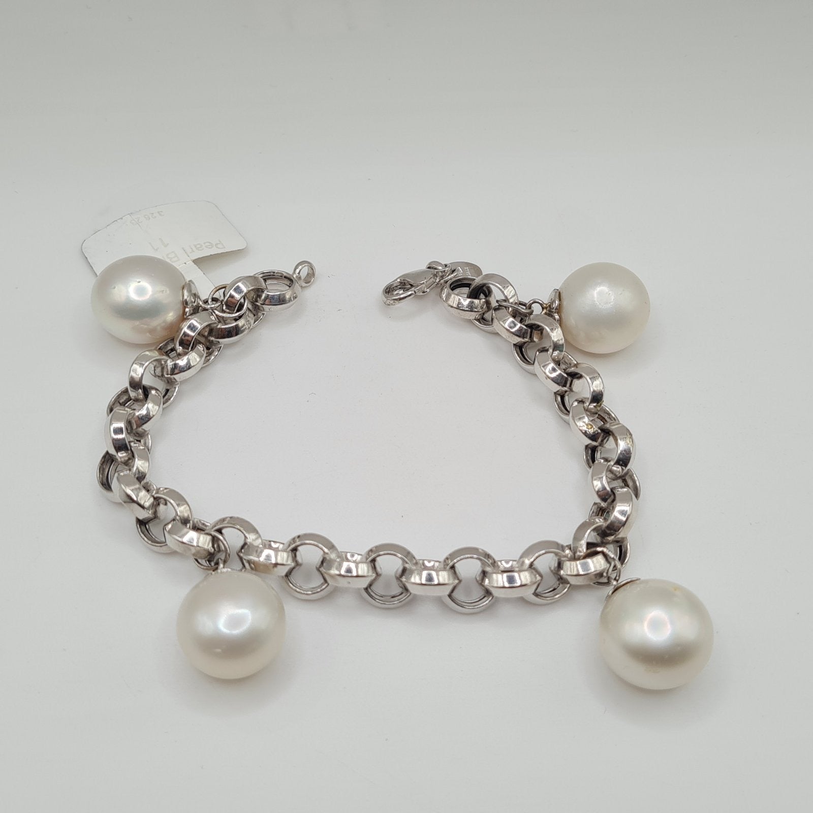 Lucky White Gold Belcher Chain Pearl Bracelet 14K