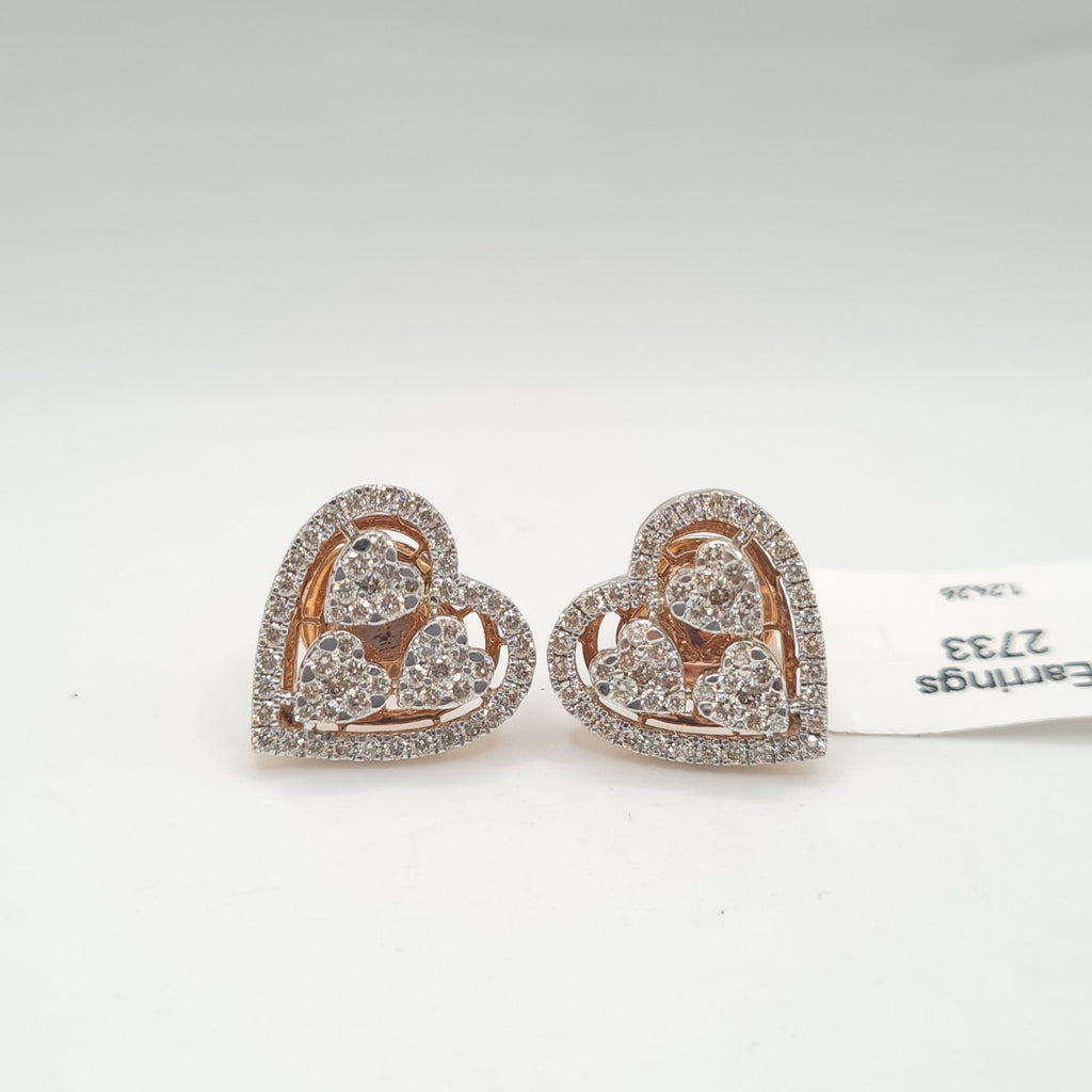 Trio Heart Stud Diamond Earrings 14K