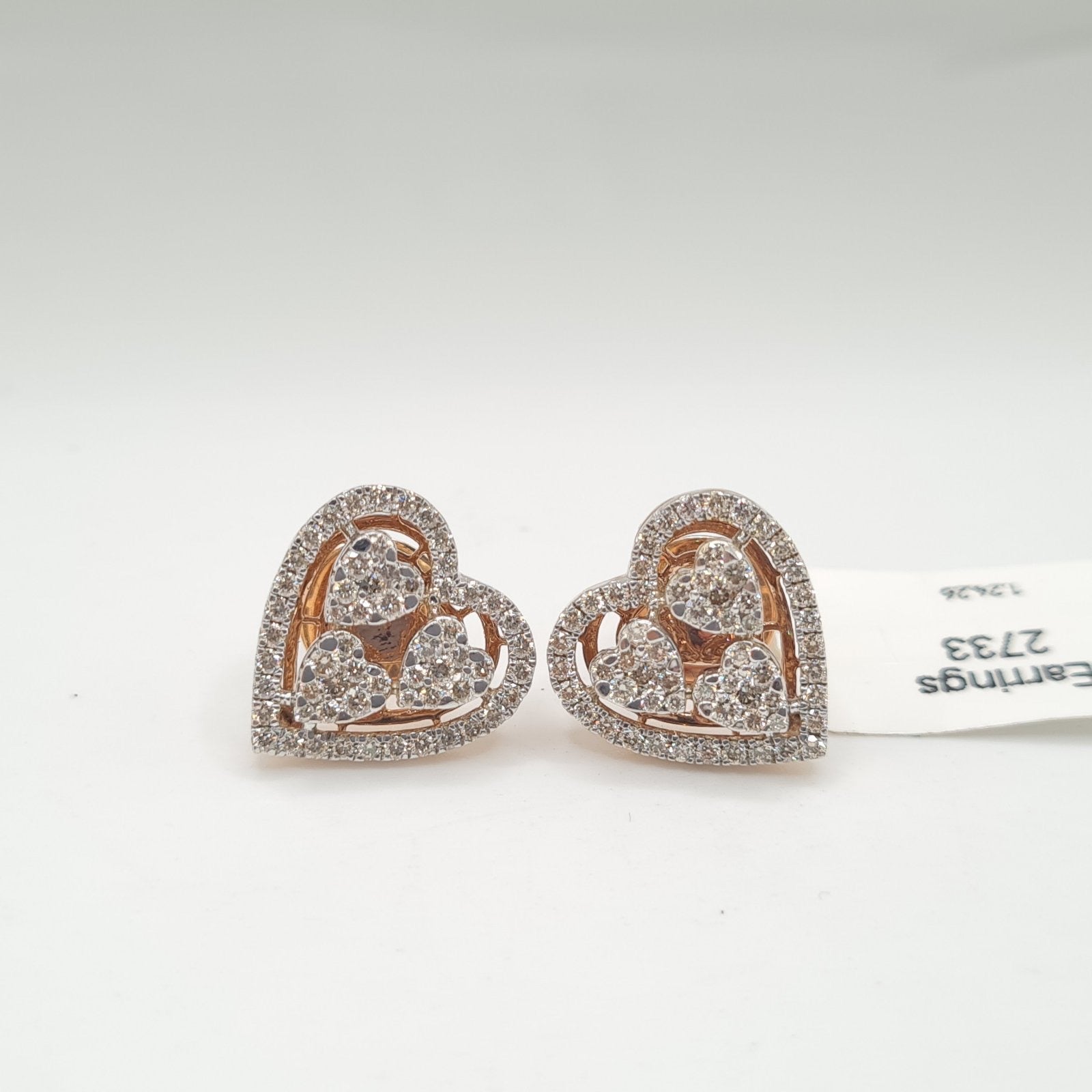 Trio Heart Stud Diamond Earrings 14K