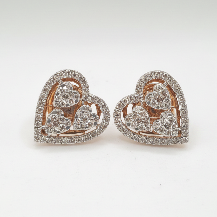 Trio Heart Stud Diamond Earrings 14K