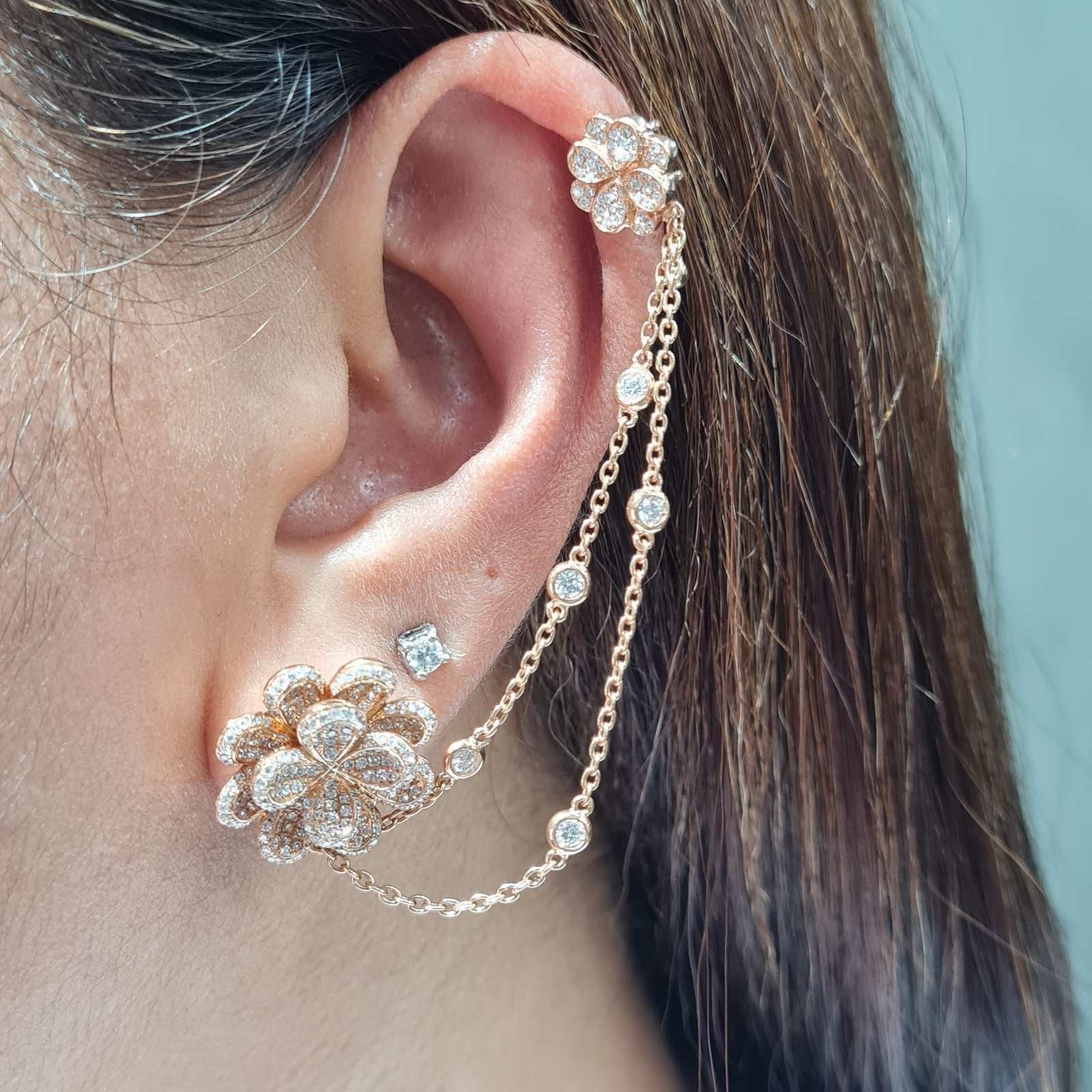 Cartilage Flower Diamond Earrings 18K