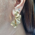 Golden Flower Petal Paved Diamond Earrings 18K