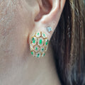 Yellow Gold Creolle Green Emerald Diamond Earrings 14K