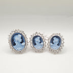 White Gold Cameo Art Deco Diamond Jewelry Sets 14K