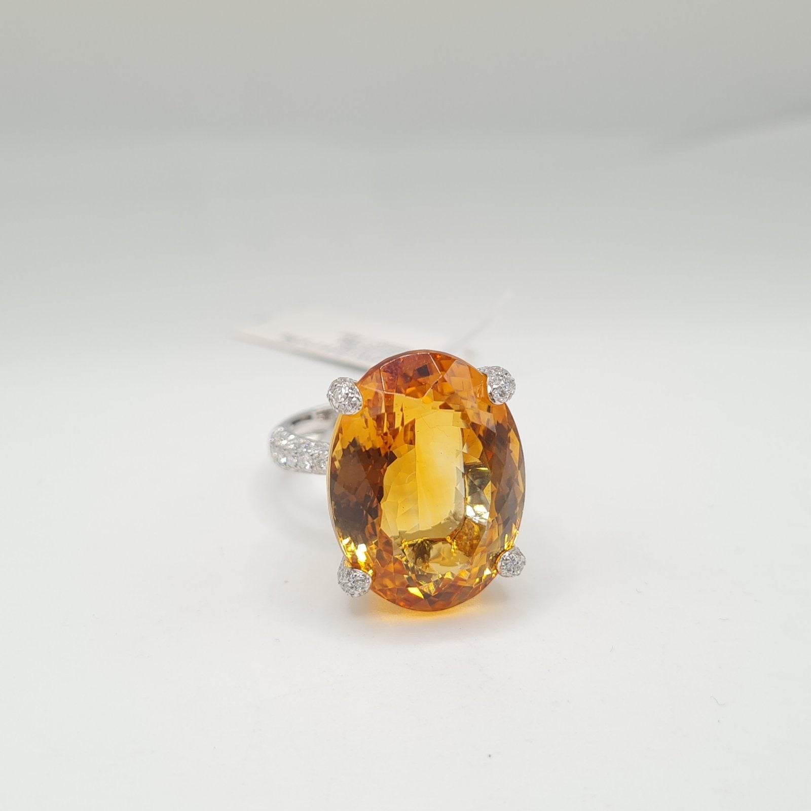 Oval Citrine Gemstone Paved Diamond Ring 14K