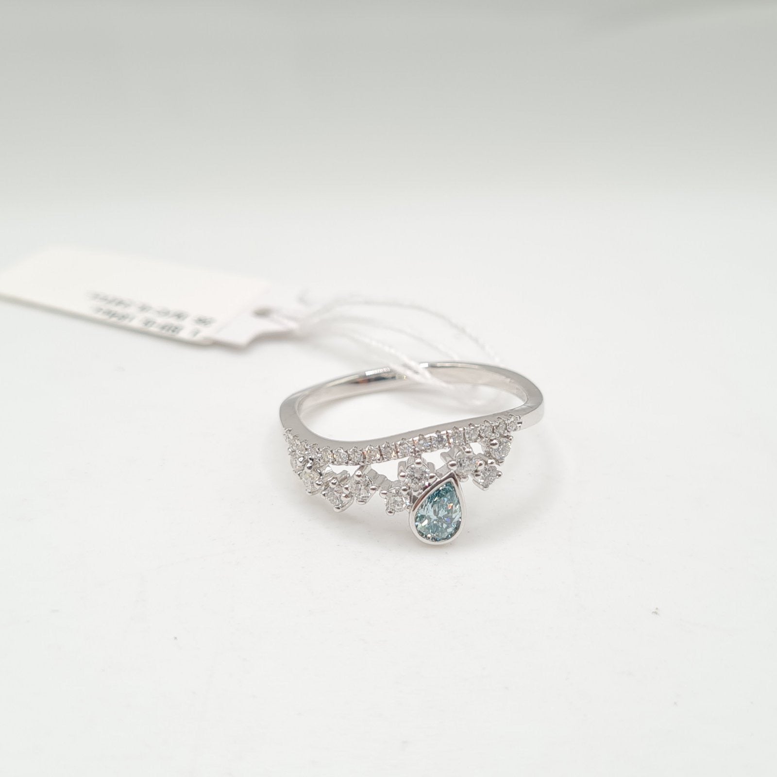Crown Blue Diamond Paved Ring 14K