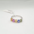Oval Half Eternity Rainbow Sapphire Gemstone Diamond Ring 14K