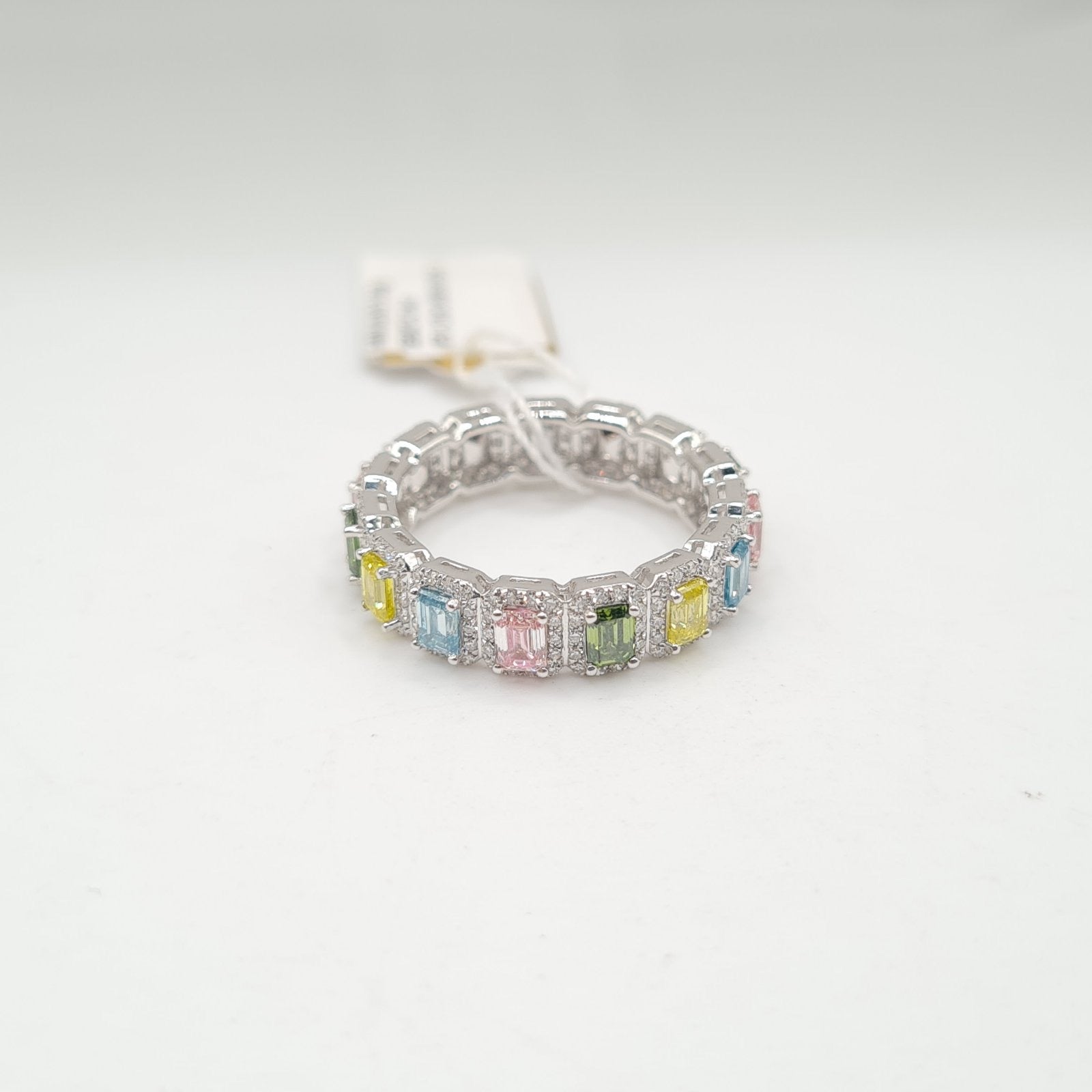 Full Eternity Emerald Rainbow Sapphire Gemstone Ring 14K