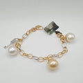 Two-Toned Key Charm Mixed Freshwater Pearl Bracelet 14K